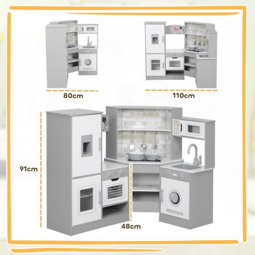 Cocinita Infantil con Sonido Fogón Horno Grifo Fregadero Microondas Lavadora Máquina de Hielo y Accesorio de Cocina Gris [1]