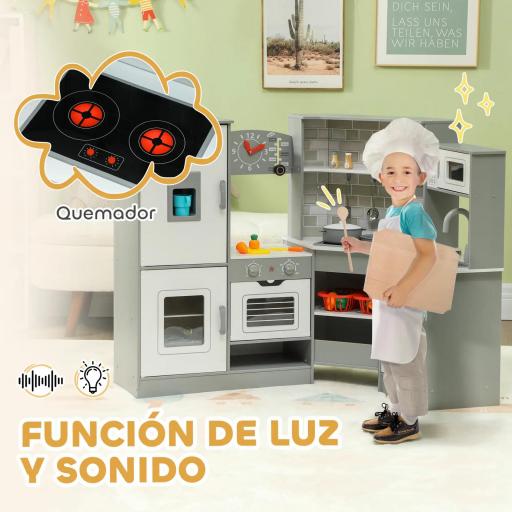 Cocinita Infantil con Sonido Fogón Horno Grifo Fregadero Microondas Lavadora Máquina de Hielo y Accesorio de Cocina Gris [2]