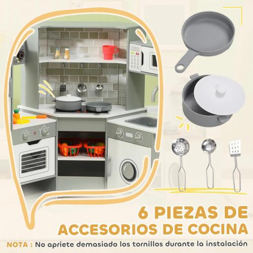 Cocinita Infantil con Sonido Fogón Horno Grifo Fregadero Microondas Lavadora Máquina de Hielo y Accesorio de Cocina Gris [5]