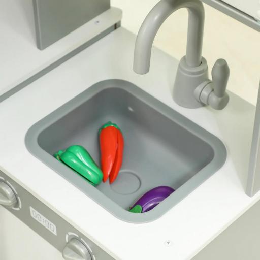 Cocinita Infantil con Sonido Fogón Horno Grifo Fregadero Microondas Lavadora Máquina de Hielo y Accesorio de Cocina Gris [6]