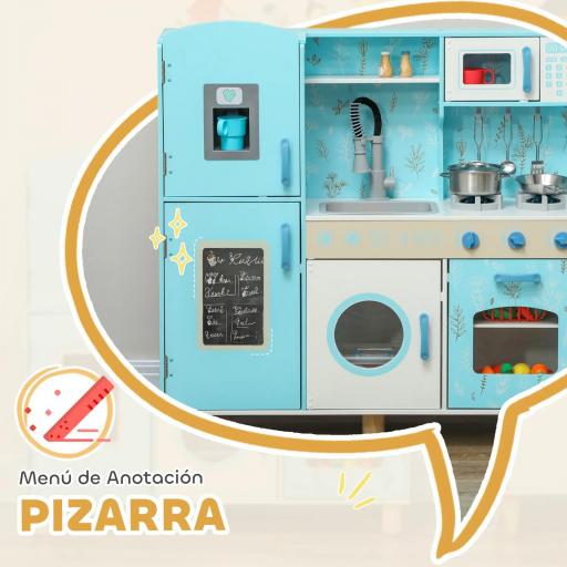 Cocina de Madera Infantil con Sonido Fogón Horno Grifo Fregadero Microondas Lavadora Máquina de Hielo Azul [3]
