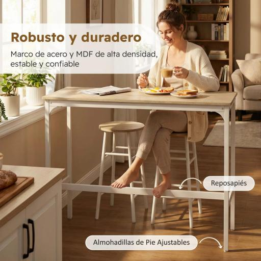 Mesa Alta de Cocina con Taburetes Marco de Acero Estilo Industrial Mesa Alta para Comedor Natural y Blanco [5]