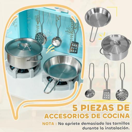 Cocina de Madera Infantil con Sonido Fogón Horno Grifo Fregadero Microondas Lavadora Máquina de Hielo Azul [2]