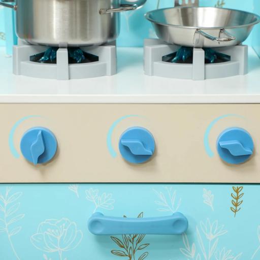 Cocina de Madera Infantil con Sonido Fogón Horno Grifo Fregadero Microondas Lavadora Máquina de Hielo Azul [7]