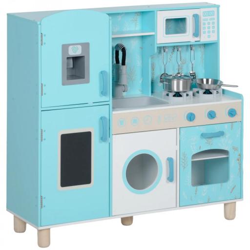 Cocina de Madera Infantil con Sonido Fogón Horno Grifo Fregadero Microondas Lavadora Máquina de Hielo Azul [8]