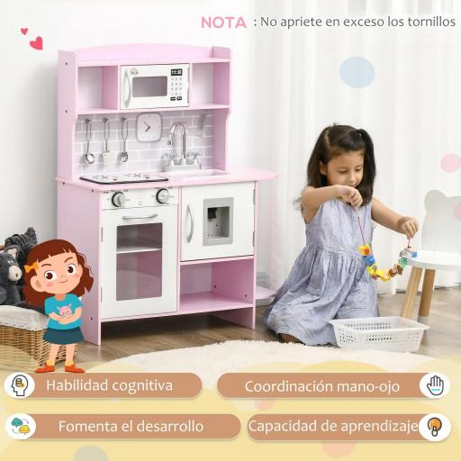 Cocina de Juguete de Madera para Niños de +3 Años Cocinita de Juguete con Luz y Sonidos 70x29x90 cm Rosa [4]