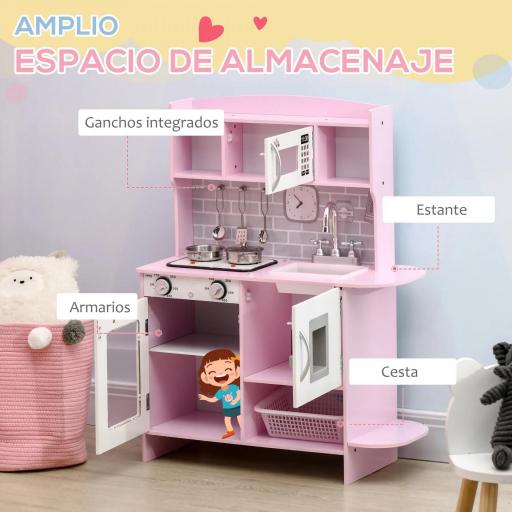 Cocina de Juguete de Madera para Niños de +3 Años Cocinita de Juguete con Luz y Sonidos 70x29x90 cm Rosa [5]