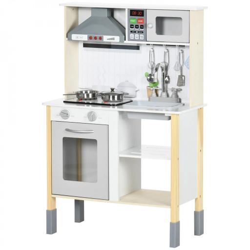 Cocina Infantil de Madera para Niños de +3 Años con Altura Ajustable Luz y Sonidos 60x30,5x93,2 cm Blanco [9]