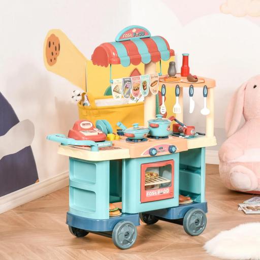 Cocina de Juguete para Niños de 3-6 Años con Ruedas Caja Registradora y Accesorios 79,5x33x90,5 cm Multicolor