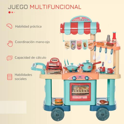 Cocina de Juguete para Niños de 3-6 Años con Ruedas Caja Registradora y Accesorios 79,5x33x90,5 cm Multicolor [5]