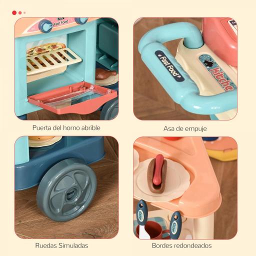 Cocina de Juguete para Niños de 3-6 Años con Ruedas Caja Registradora y Accesorios 79,5x33x90,5 cm Multicolor [7]