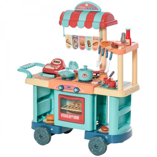 Cocina de Juguete para Niños de 3-6 Años con Ruedas Caja Registradora y Accesorios 79,5x33x90,5 cm Multicolor [9]