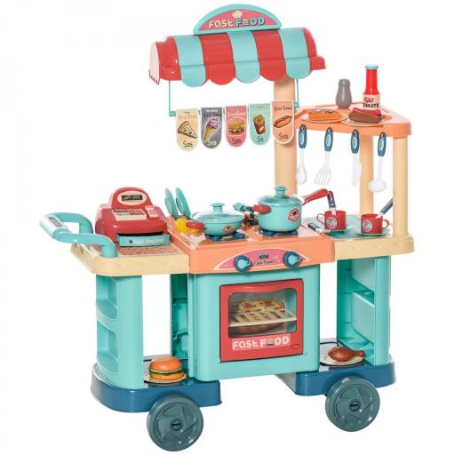 Cocina de Juguete para Niños de 3-6 Años con Ruedas Caja Registradora y Accesorios 79,5x33x90,5 cm Multicolor [8]
