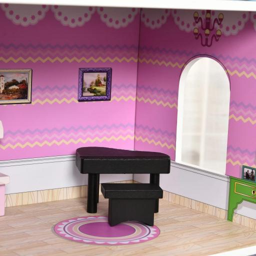 Casa de Muñecas de Madera de 3 Pisos con Patio 86x30x87 cm Muebles Accesorios de 13 Piezas Diseño Lindo Casita Muñecas de Juguete Madera Rosa [3]