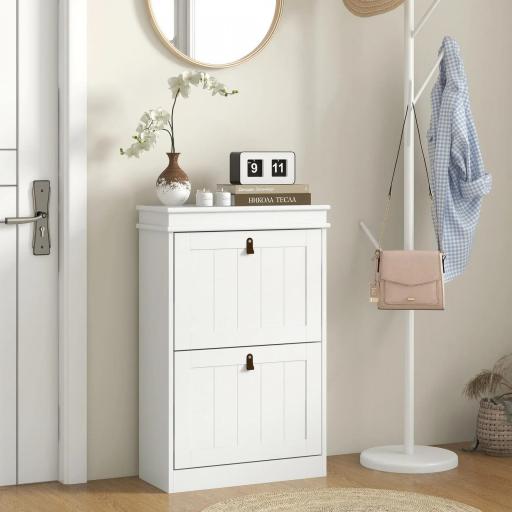 Zapatero Estrecho con 2 Puertas Abatibles y Estantes Ajustables para 10 Pares de Zapatos para Recibidor 54x24x82,5 cm [6]