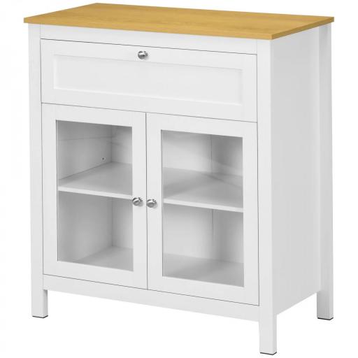 Aparador de Cocina Moderno Mueble Buffet Auxiliar con Cajón Estante Ajustable y 2 Puertas de Vidrio 80x40x90 cm Blanco [6]