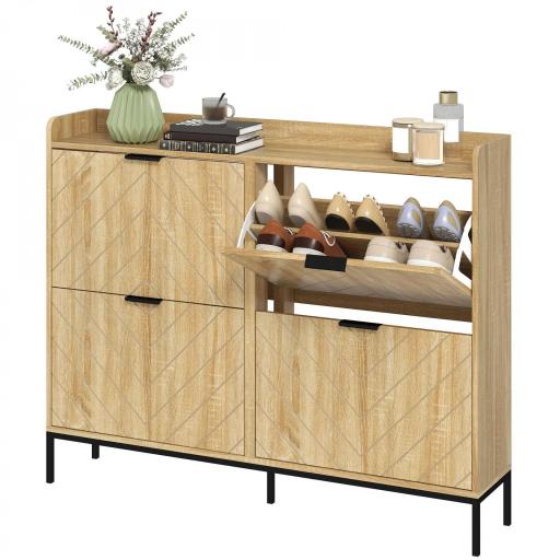 Zapatero Estrecho con 4 Cajones Abatibles y Superficie Elevada para 16 Pares de Zapatos para Espacios Reducidos Roble [8]