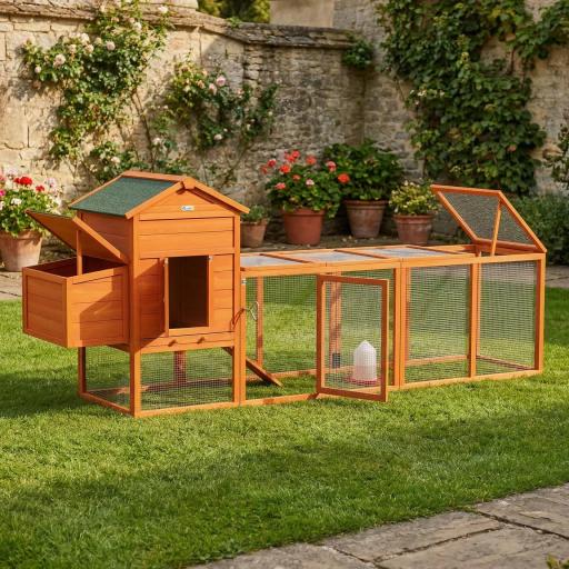 Gallinero de Madera Grande para 3-6 Gallinas con Techo Asfáltico Nido y Bandeja Extraíble 297,5x68x118 cm Natural [7]