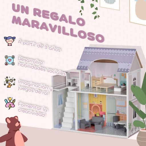 Casa de Muñecas con Muebles y Accesorios con Balcón 2 Pisos Juguete para Niños y Niñas a Partir de 3 Años Multicolor [6]