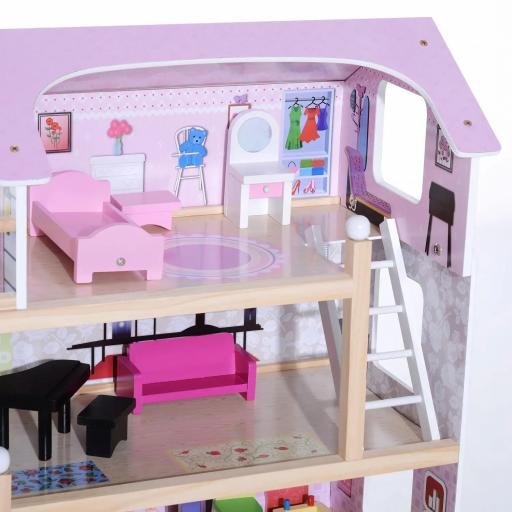 Casa de Muñecas Infantil con Muebles Casa de Muñecas de 4 Pisos con 13 Accesorios 60,5x30x80,5cm Rosa [5]