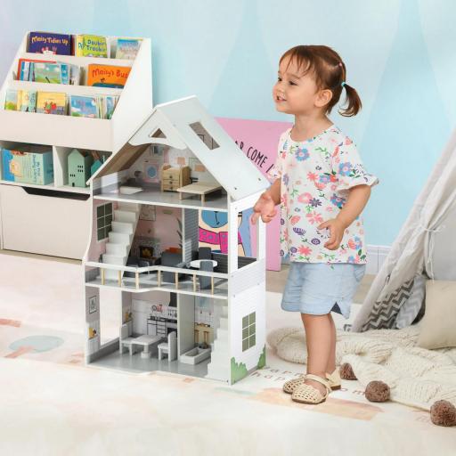 Casa de Muñecas con Muebles y Accesorios de 3 Pisos Juguete para Niños y Niñas a Partir de 3 Años Gris