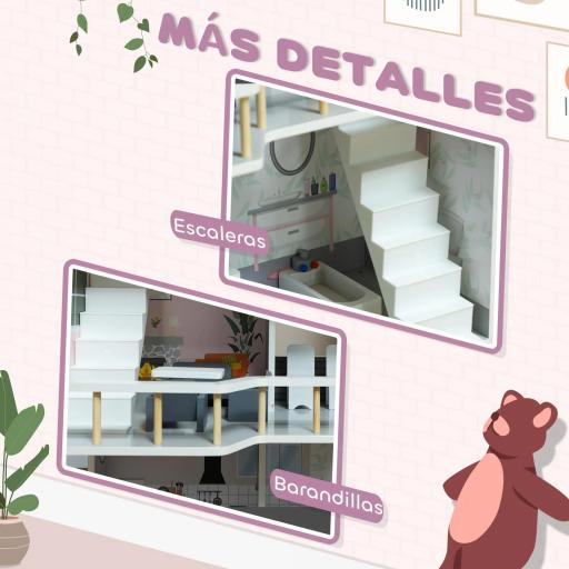 Casa de Muñecas con Muebles y Accesorios de 3 Pisos Juguete para Niños y Niñas a Partir de 3 Años Gris [4]