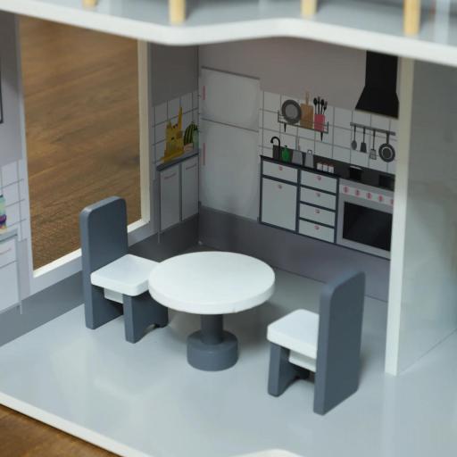 Casa de Muñecas con Muebles y Accesorios de 3 Pisos Juguete para Niños y Niñas a Partir de 3 Años Gris [7]