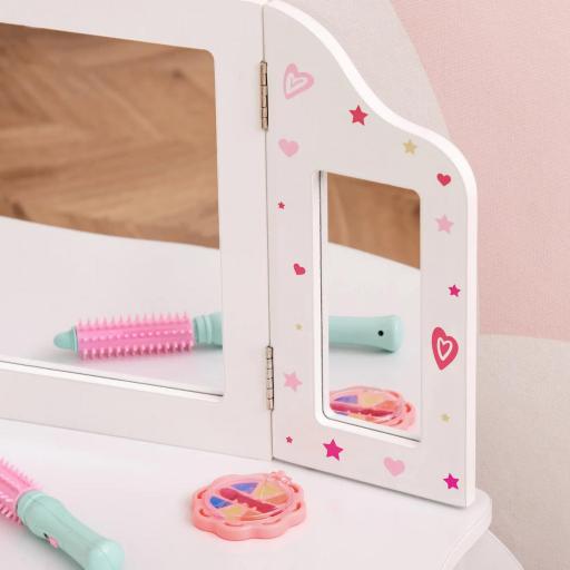 Tocador Infantil con Taburete y Espejo Ajustable, Tocador para Niñas con Cajón, Mesa de Maquillaje para Niños y Niñas de 3-6 Años, Blanco [2]