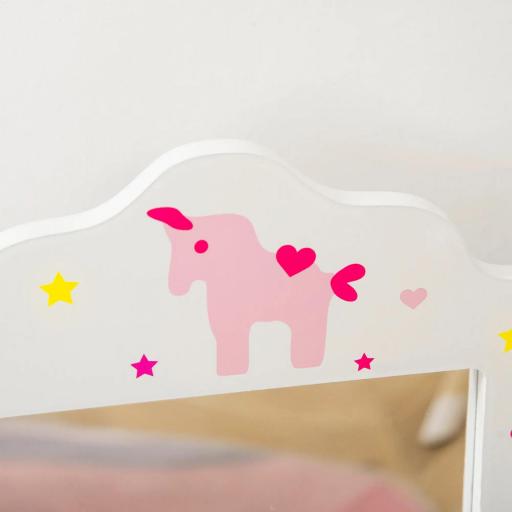 Tocador Infantil con Taburete y Espejo Ajustable, Tocador para Niñas con Cajón, Mesa de Maquillaje para Niños y Niñas de 3-6 Años, Blanco [5]