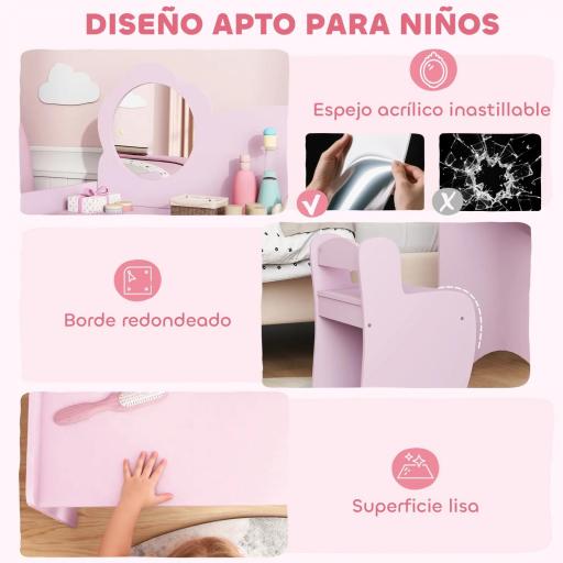 Tocador Infantil con Taburete y Espejo en Forma de Flor con Estantes Abiertos para Niños y Niñas de 3-8 Años Morado [5]