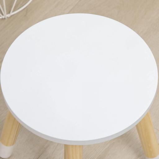 Tocador de Madera Infantil con Taburete y Espejo Centro de Belleza con 2 Cajones para 3-6 Años 60x40x95cm Blanco [7]