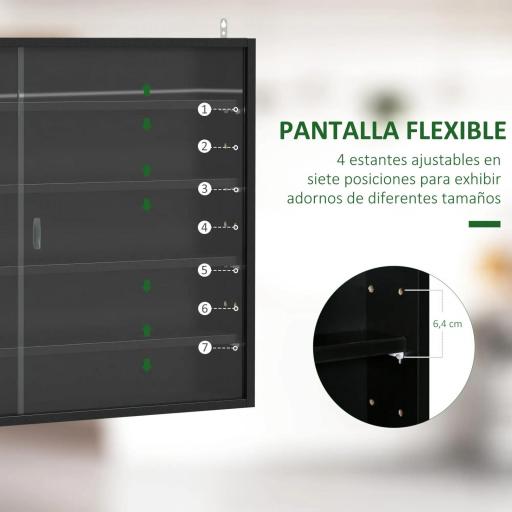 Vitrina de Pared Vitrina de Madera con Estantes Ajustables y 2 Puertas Correderas de Cristal 80x9,5x60 cm Negro [2]