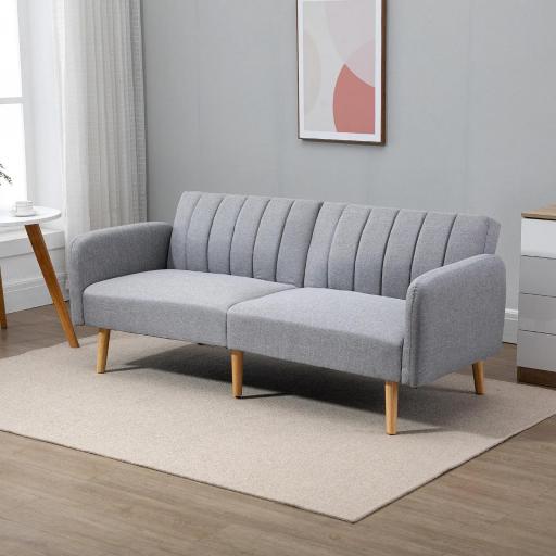 Sofá Cama de 3 Plazas Moderno 173x75x73 cm Sofá Cama Plegable Tapizado en Lino Sintético con Respaldo Ajustable en 3 Niveles y Reposabrazos Desmontables para Salón Oficina Gris