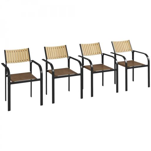 Juego de 4 Sillas de Jardín Exterior Apilables con Tela Transpirable Reposabrazos y Respaldo 58x65x85 cm Marrón [9]