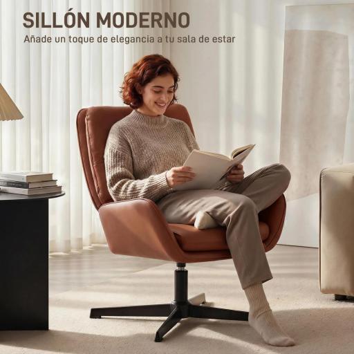 Butaca de Salón Tapizado en PU Sillón Lectura con Asiento Acolchado Reposabrazos Patas Metálicas Marrón [5]
