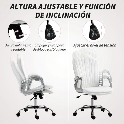 Silla de Escritorio Giratoria con Altura Ajustable Reposabrazos Respaldo Curvado Función de Basculante Blanco [6]
