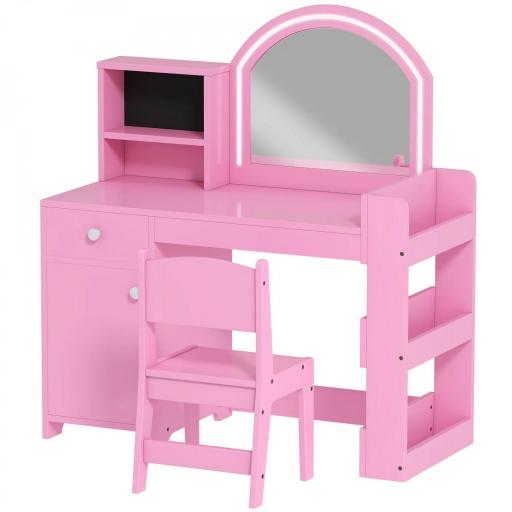 Tocador infantil con taburete y espejo LED, mesa de maquillaje para 3 a 8 años, 88,6 x 38,8 x 96,9 cm, rosa [5]