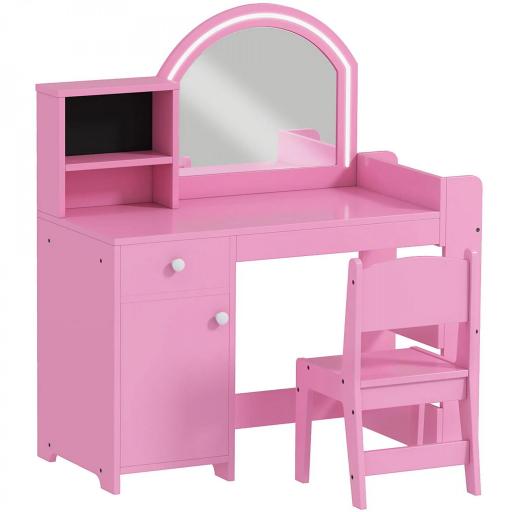 Tocador infantil con taburete y espejo LED, mesa de maquillaje para 3 a 8 años, 88,6 x 38,8 x 96,9 cm, rosa [6]