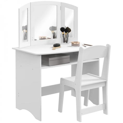Set de Maquillaje para Niños con Tocador Espejo Triple Desmontable y Silla de Madera Blanco [3]