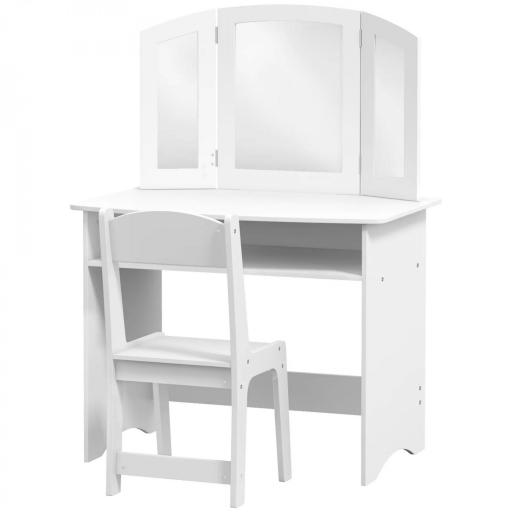 Set de Maquillaje para Niños con Tocador Espejo Triple Desmontable y Silla de Madera Blanco [4]