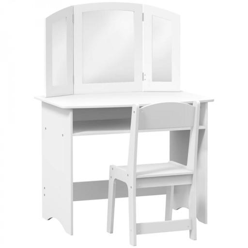 Set de Maquillaje para Niños con Tocador Espejo Triple Desmontable y Silla de Madera Blanco [5]
