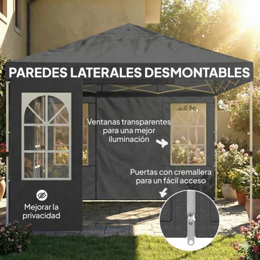 Carpa Plegable 3x3 m Pop-up con UPF50+ 4 Laterales Desmontables Altura Ajustable y Bolsa de Transporte Gris Oscuro [7]