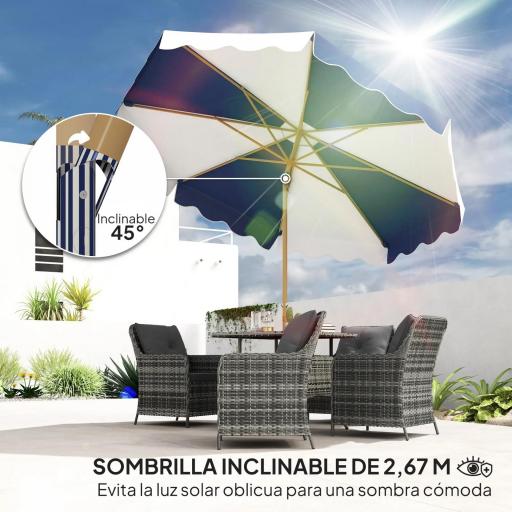 Sombrilla Grande con Protección UV 50+ y Toldo Ajustable para Jardín Patio y Terraza Ø2,67x2,38 m Rayas Azul y Blanco [2]