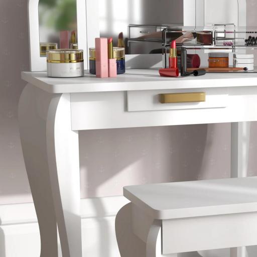 Tocador para Niños con Espejo y Taburete Tocador Infantil Tocador de Maquillaje para Niña de 3 a 6 Años con Cajón Blanco [6]