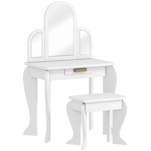Tocador para Niños con Espejo y Taburete Tocador Infantil Tocador de Maquillaje para Niña de 3 a 6 Años con Cajón Blanco [10]