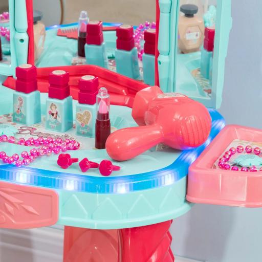 Tocador Infantil +3 Años con Taburete Espejo Luz Música y Secador Tocador de Maquillaje 57x34x76 cm Multicolor [5]