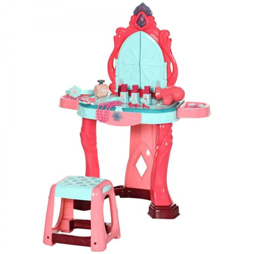 Tocador Infantil +3 Años con Taburete Espejo Luz Música y Secador Tocador de Maquillaje 57x34x76 cm Multicolor [8]
