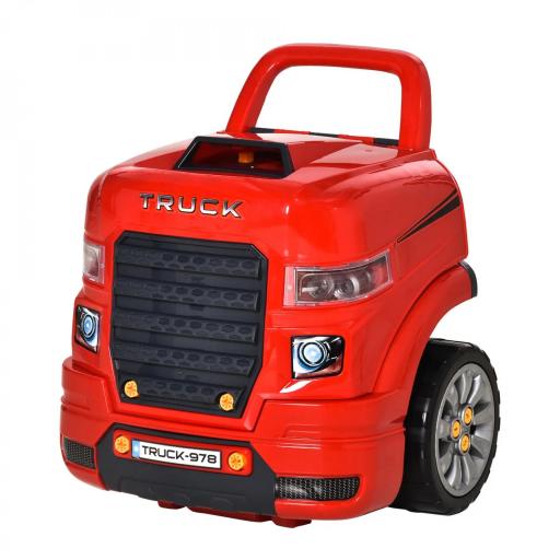Motor de Camión para Niños de +3 Años Conjunto de Motor de Juguete con 61 Piezas Volante Bocina Faros Caja de Almacenaje y Ruedas 40x39x47 cm Rojo [8]