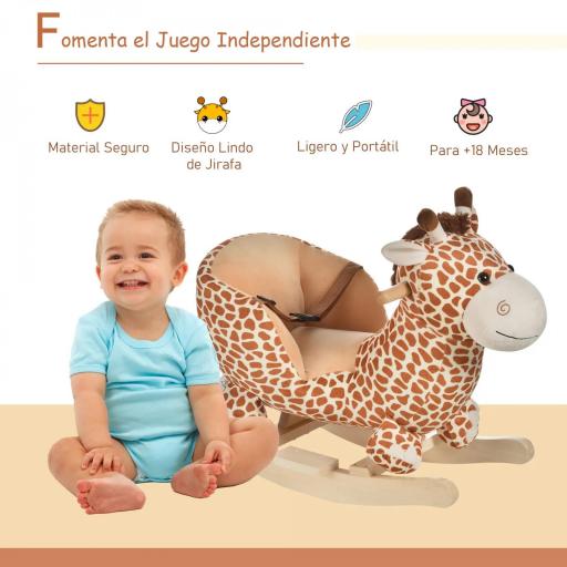 Caballito Balancín Infantil en Forma de Jirafa de Felpa para Bebés 18-36 Meses con Sonido y Cinturón 60x33x45 cm Marrón [5]