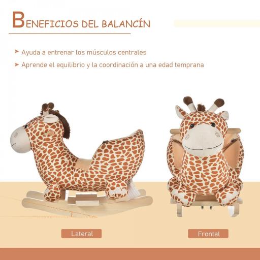 Caballito Balancín Infantil en Forma de Jirafa de Felpa para Bebés 18-36 Meses con Sonido y Cinturón 60x33x45 cm Marrón [6]